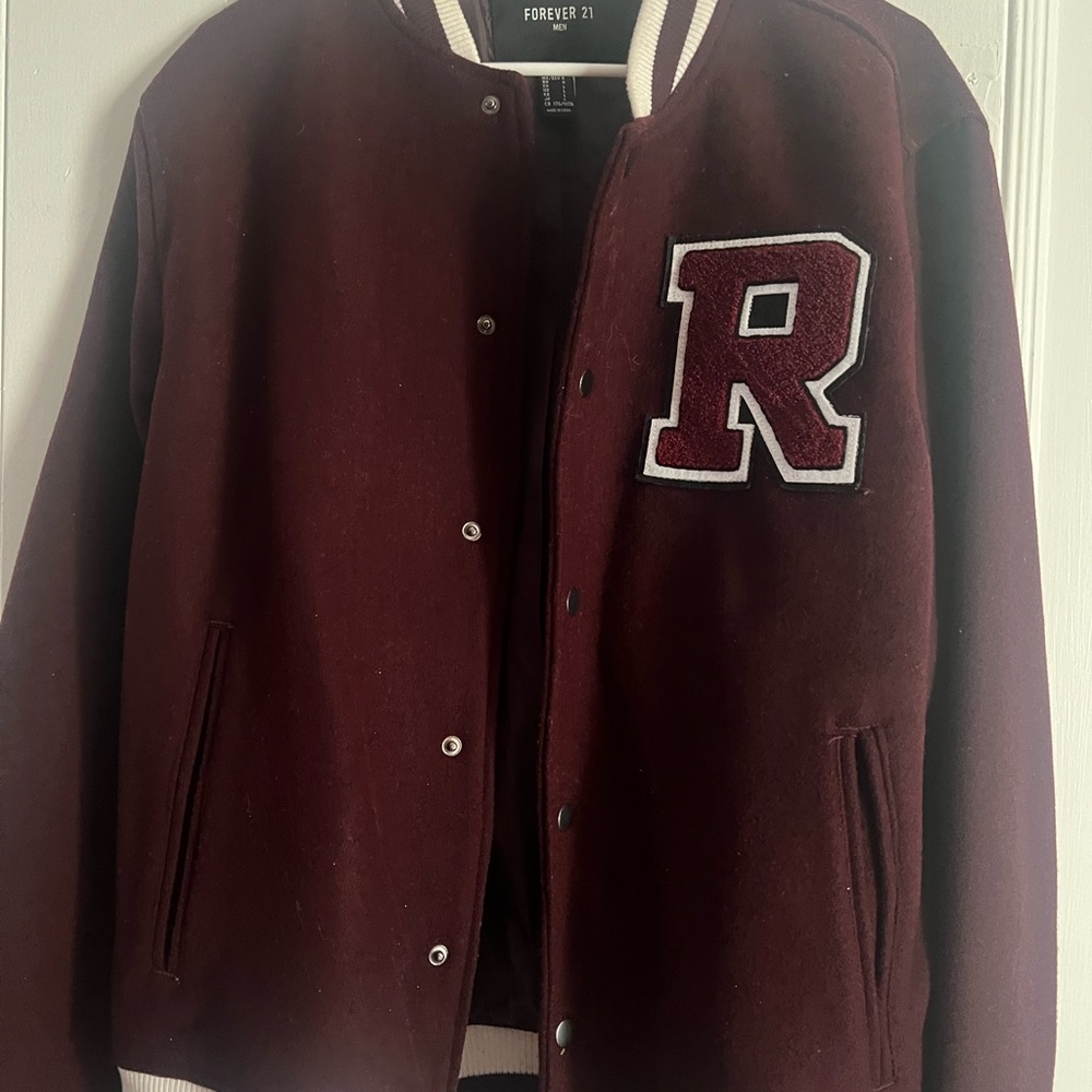Forever 21 Men's Burgundy Varsity Jacket